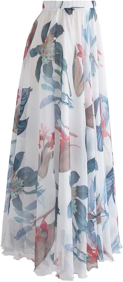 CHICWISH Women's Floral Watercolor Flower Maxi Floral Chiffon Slip Skirt
