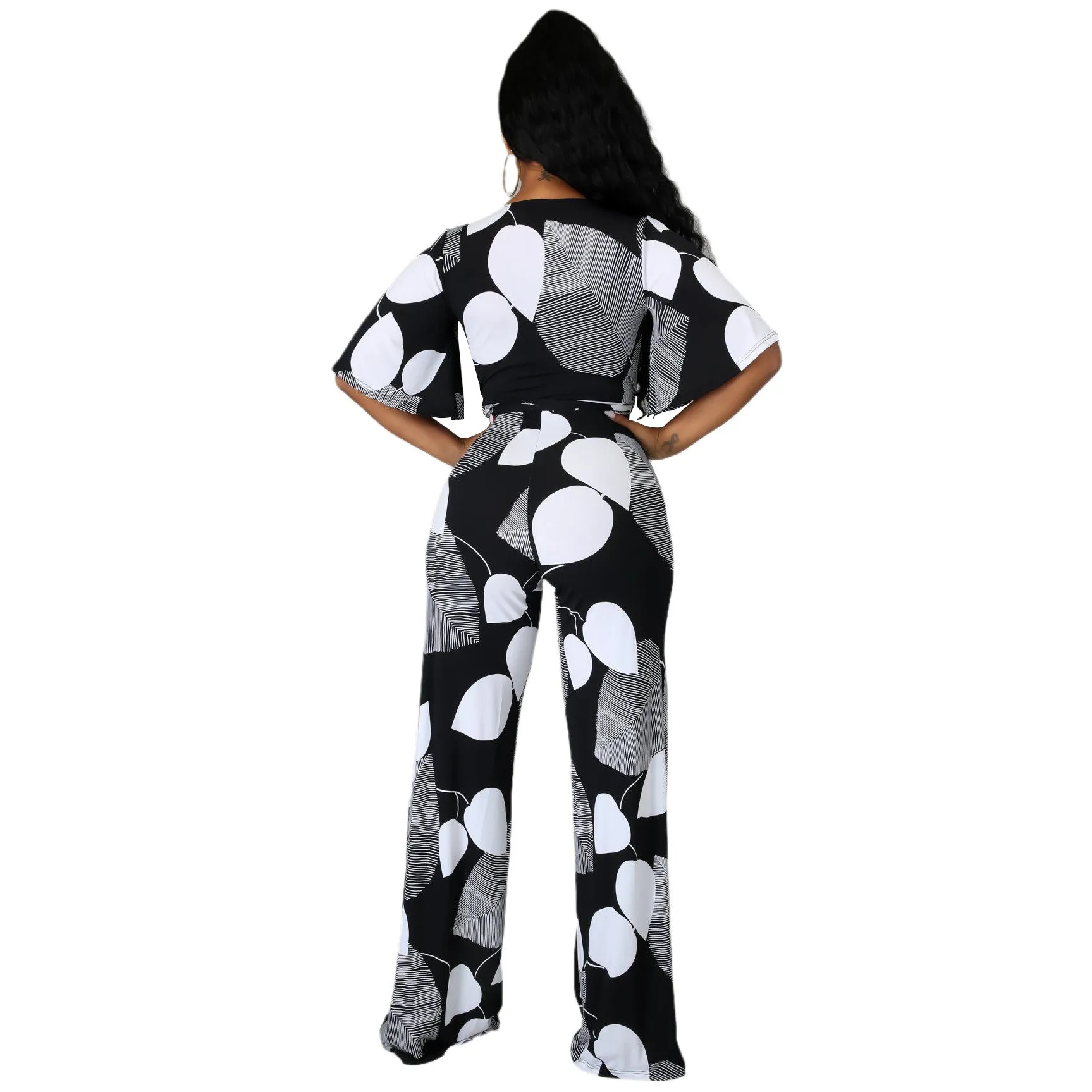Cleavage Flare Sleeve straight One-Piece Jumpsuit
