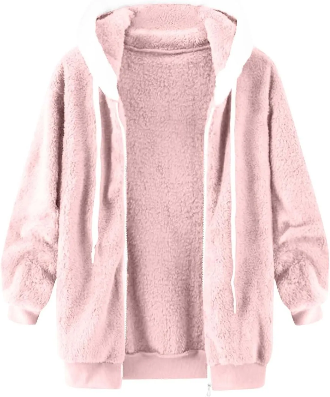 Coats for Women, Women's Fashion Casual Loose Plush Striped Zipper Long Sleeve Stitching Hooded Jacket Coat