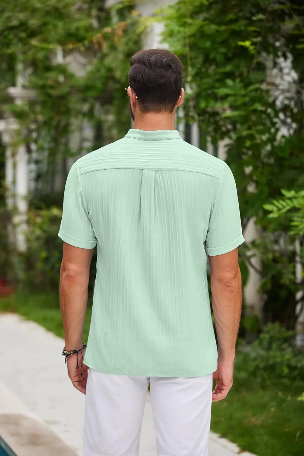 COOFANDY Men Casual Henley Tee Shirt Short Sleeve Band Collar Summer Beach Textured T-Shirt