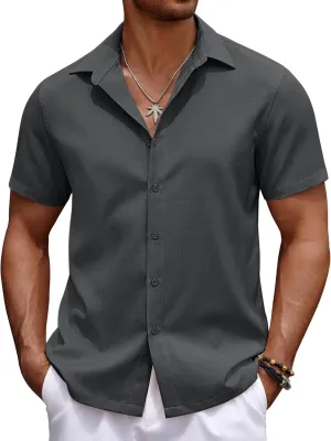 COOFANDY Mens Casual Summer Beach Shirt Button Down Short Sleeve Shirts Vacation Shirt Cotton Linen Shirts