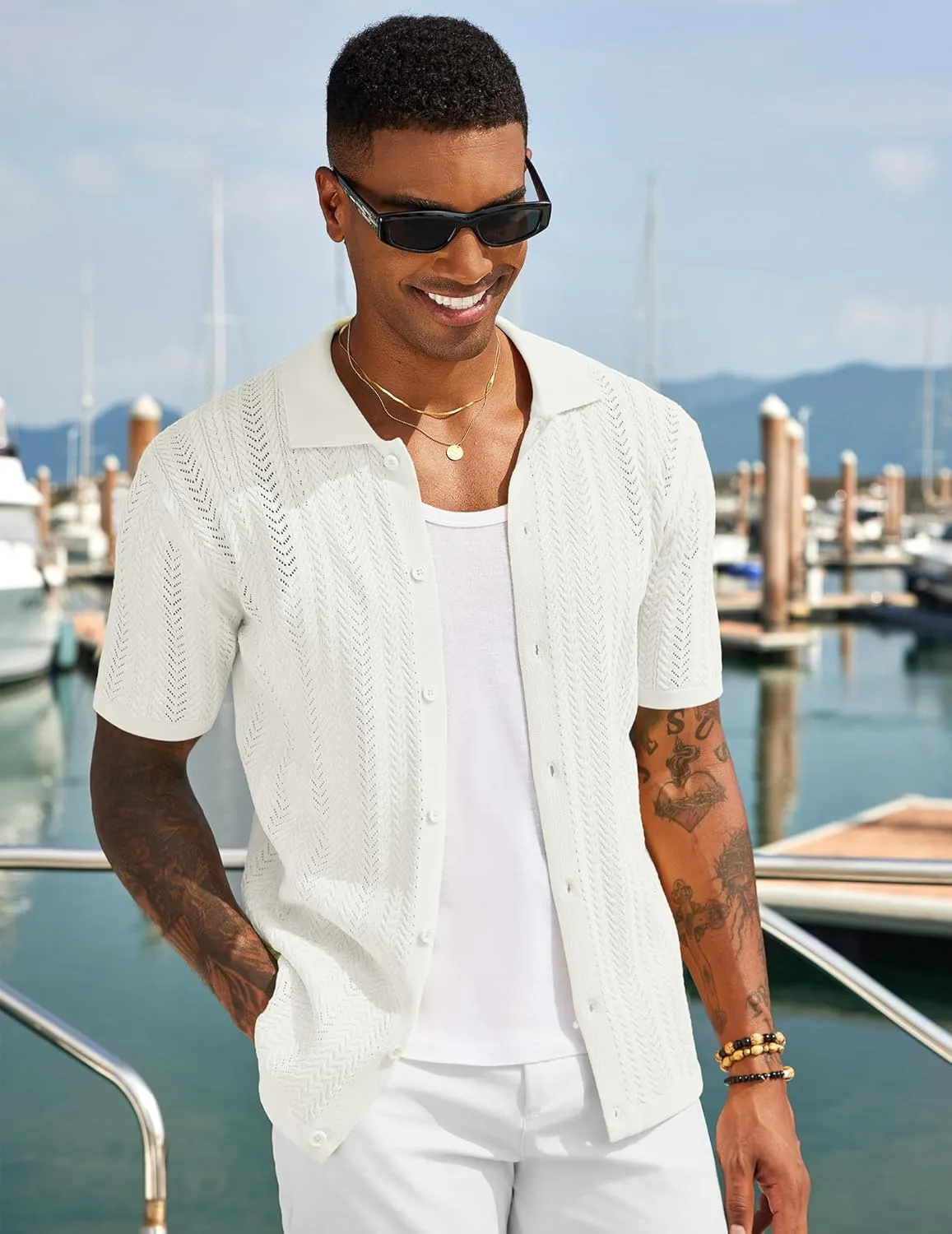 COOFANDY Mens Knit Shirt 2025 Short Sleeve Casual Button Down Shirt Summer Beach Vacation Shirts
