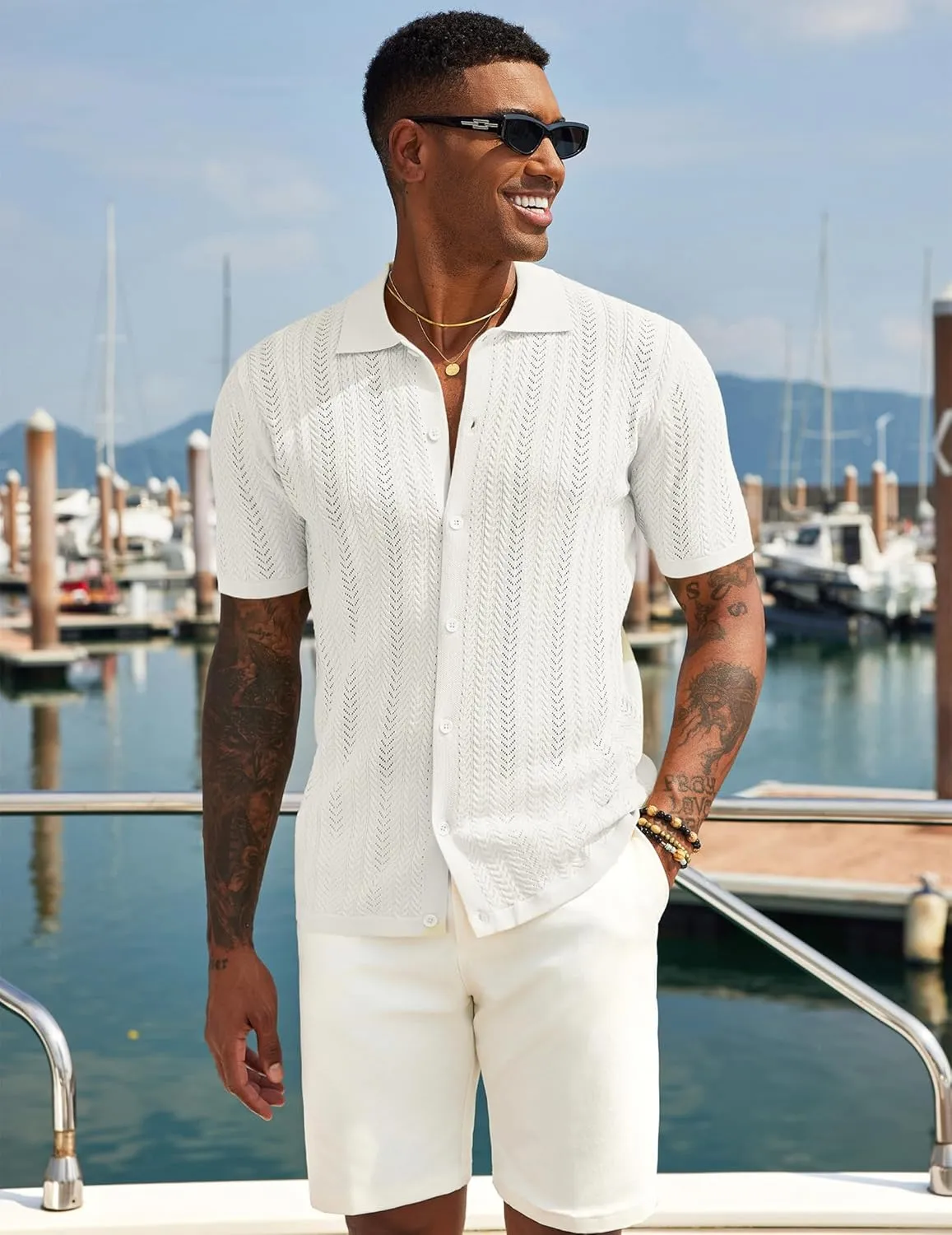 COOFANDY Mens Knit Shirt 2025 Short Sleeve Casual Button Down Shirt Summer Beach Vacation Shirts
