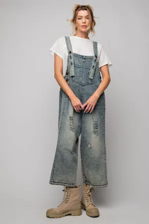 Easel Sanforized Washed Denim Overalls in Vintage Denim