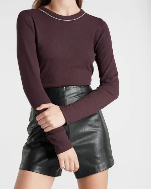 Embellished Crew Neck Top in Dark Purple