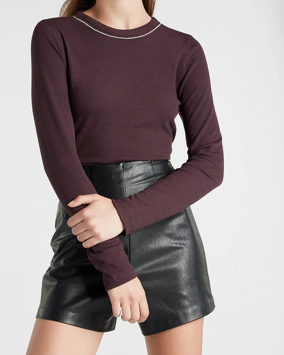 Embellished Crew Neck Top in Dark Purple