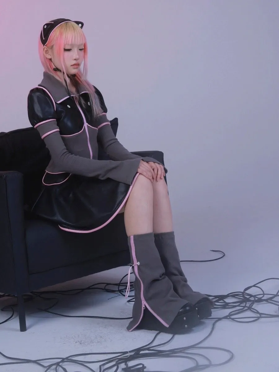 [Evil tooth] Punk Patchwork Puff Dress