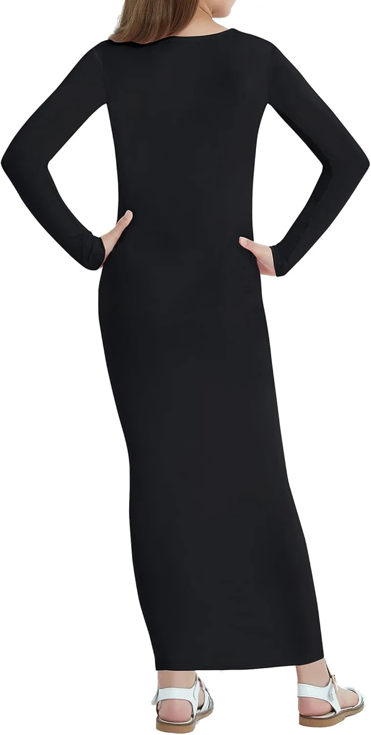 EXARUS Girls Bodycon Maxi Dress Spaghetti Strap Slip/Sleeveless/Short Sleeve/Long Sleeve Kid Pencil Casual Long Dresses