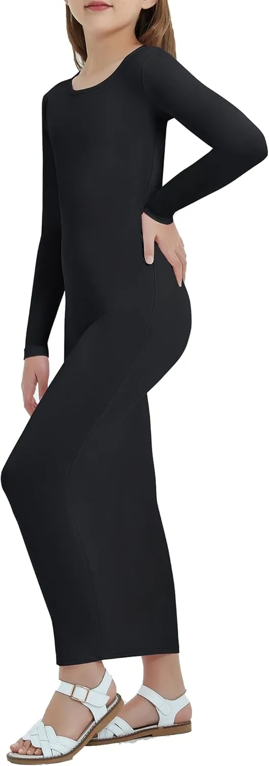 EXARUS Girls Bodycon Maxi Dress Spaghetti Strap Slip/Sleeveless/Short Sleeve/Long Sleeve Kid Pencil Casual Long Dresses