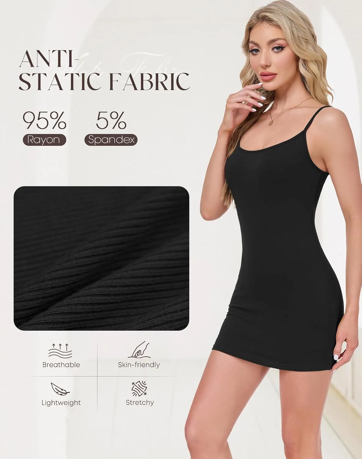 Full Slip for Women Under Dress Cami Slip Dress Spaghetti Strap Bodycon
