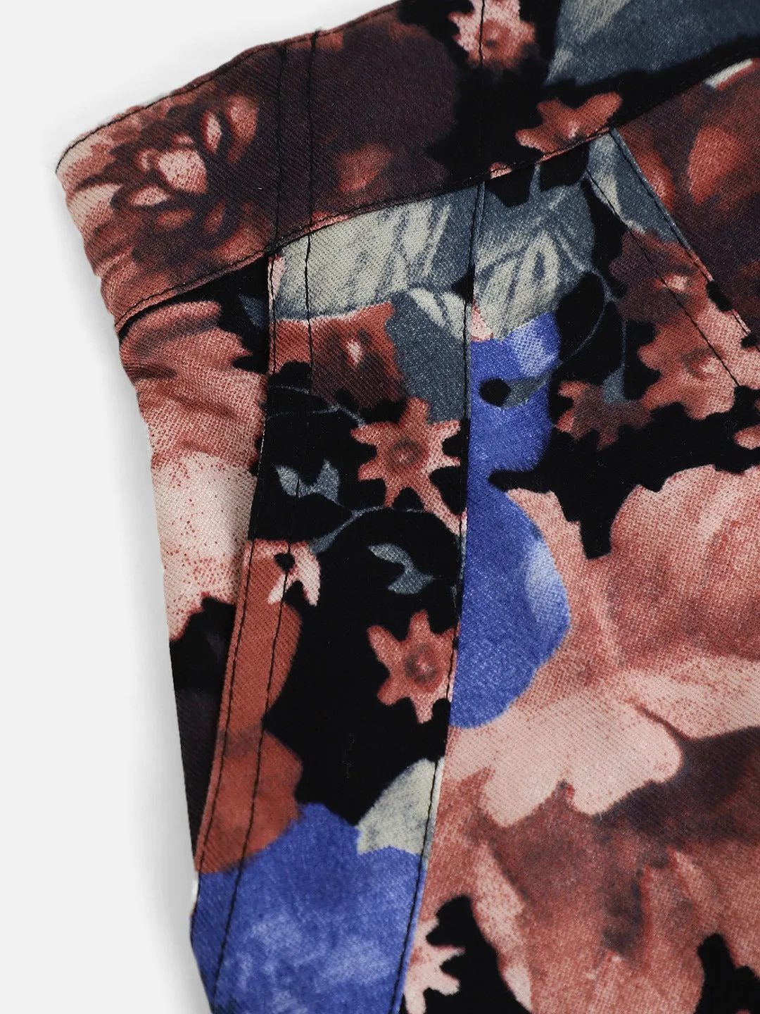 Girls Black & Blue Twill Floral Mini Skirt