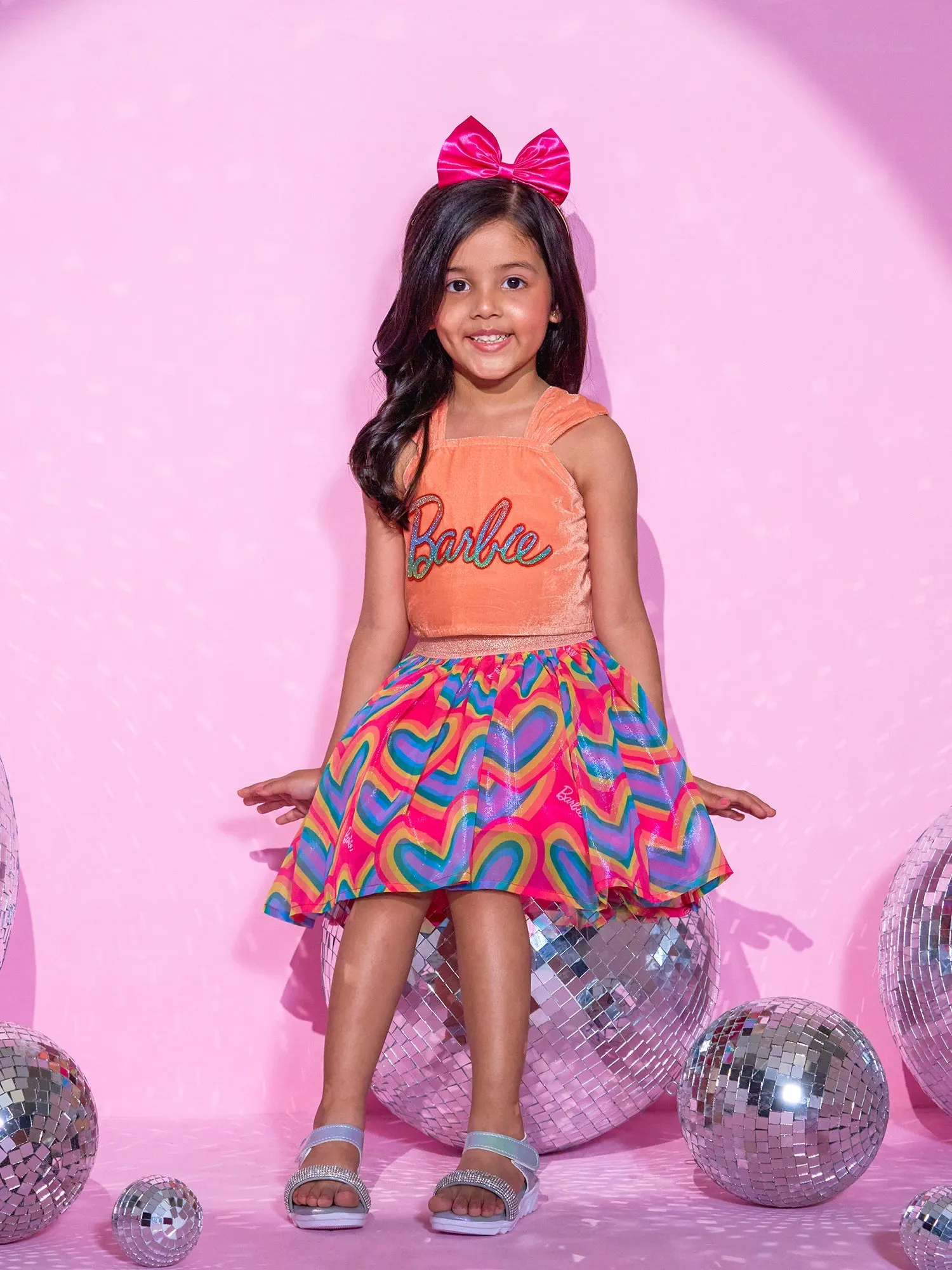 Girl's Peach Top With Skirt Co-Ordinate Set - Lil Drama