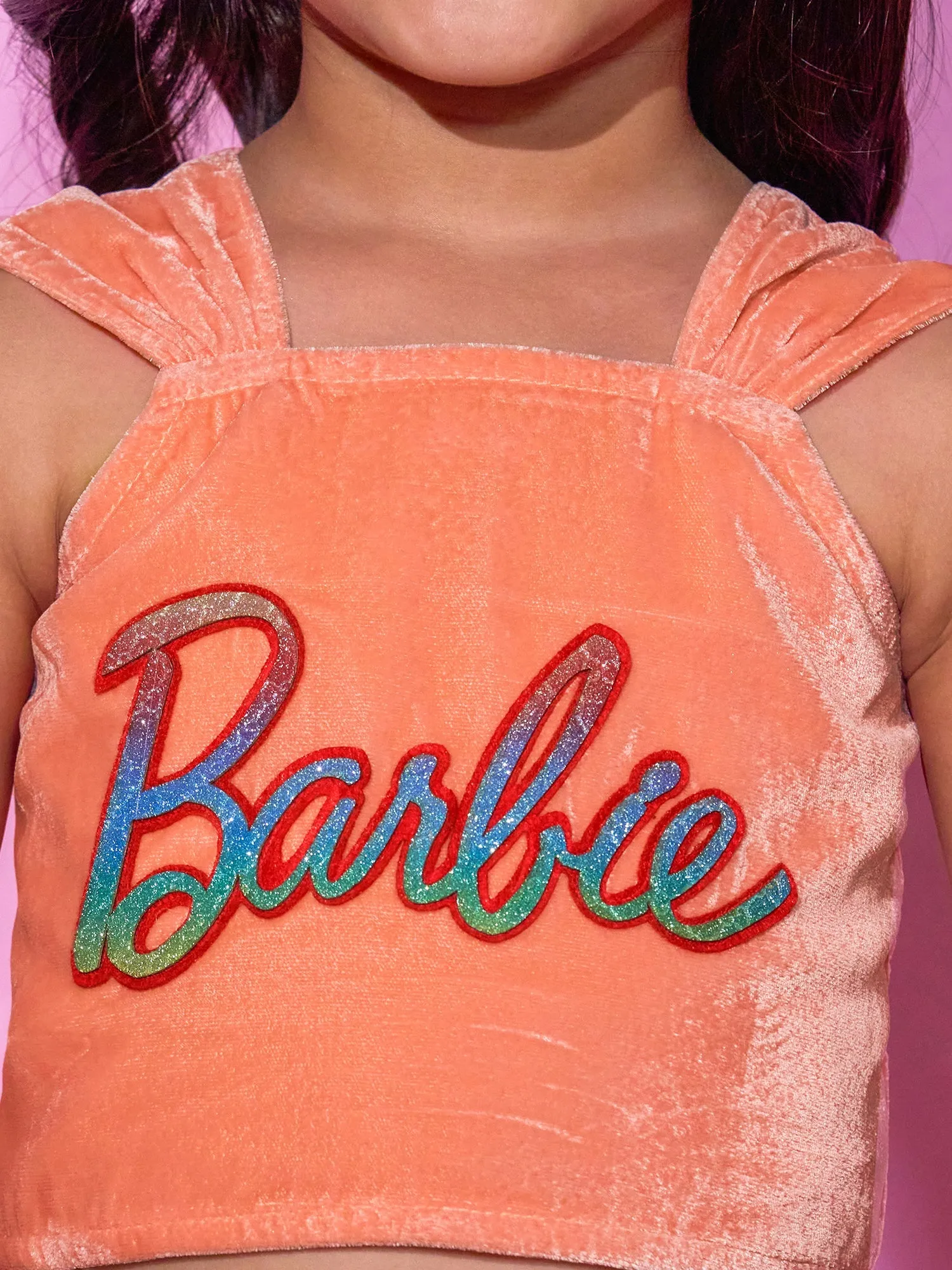 Girl's Peach Top With Skirt Co-Ordinate Set - Lil Drama