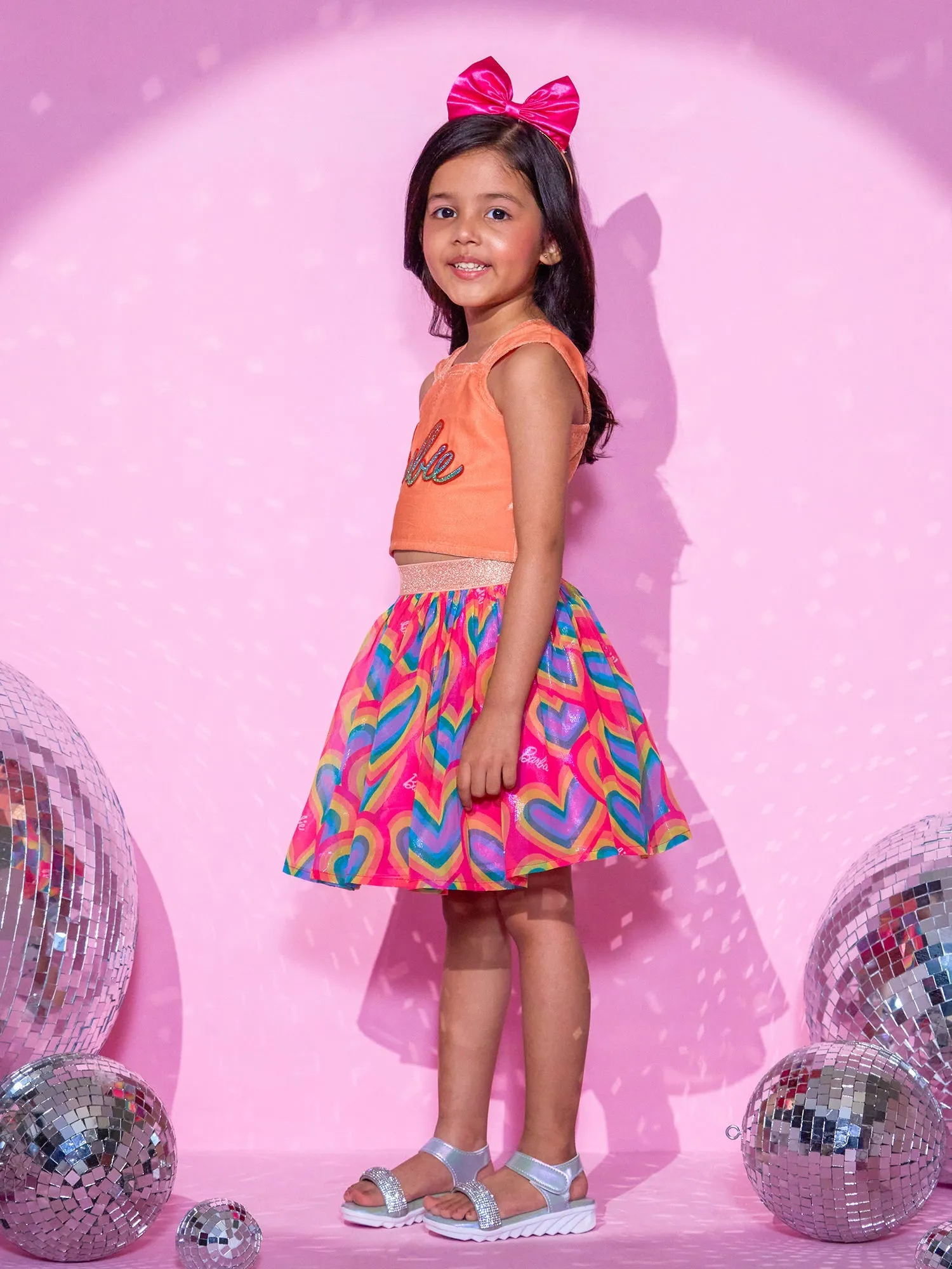 Girl's Peach Top With Skirt Co-Ordinate Set - Lil Drama