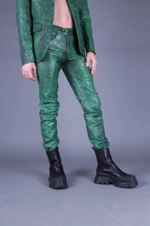 Green Leather Snake Pants