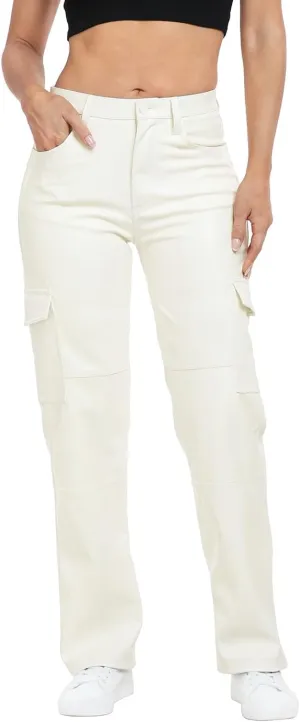 HDE Women's Faux Leather Cargo Pants with Pockets High Waisted Y2K Relaxed Pant
