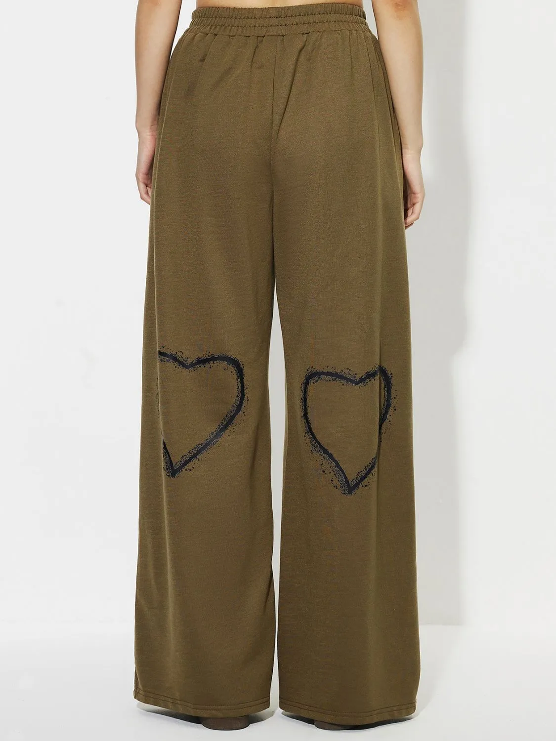 Heart Elastic Waist Wide Leg Pants