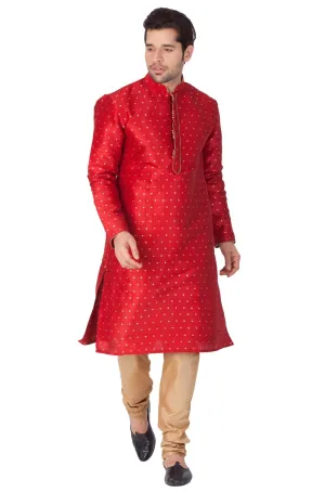 Jashvi Men's Maroon Zari Weaved Kurta Pyjama Set