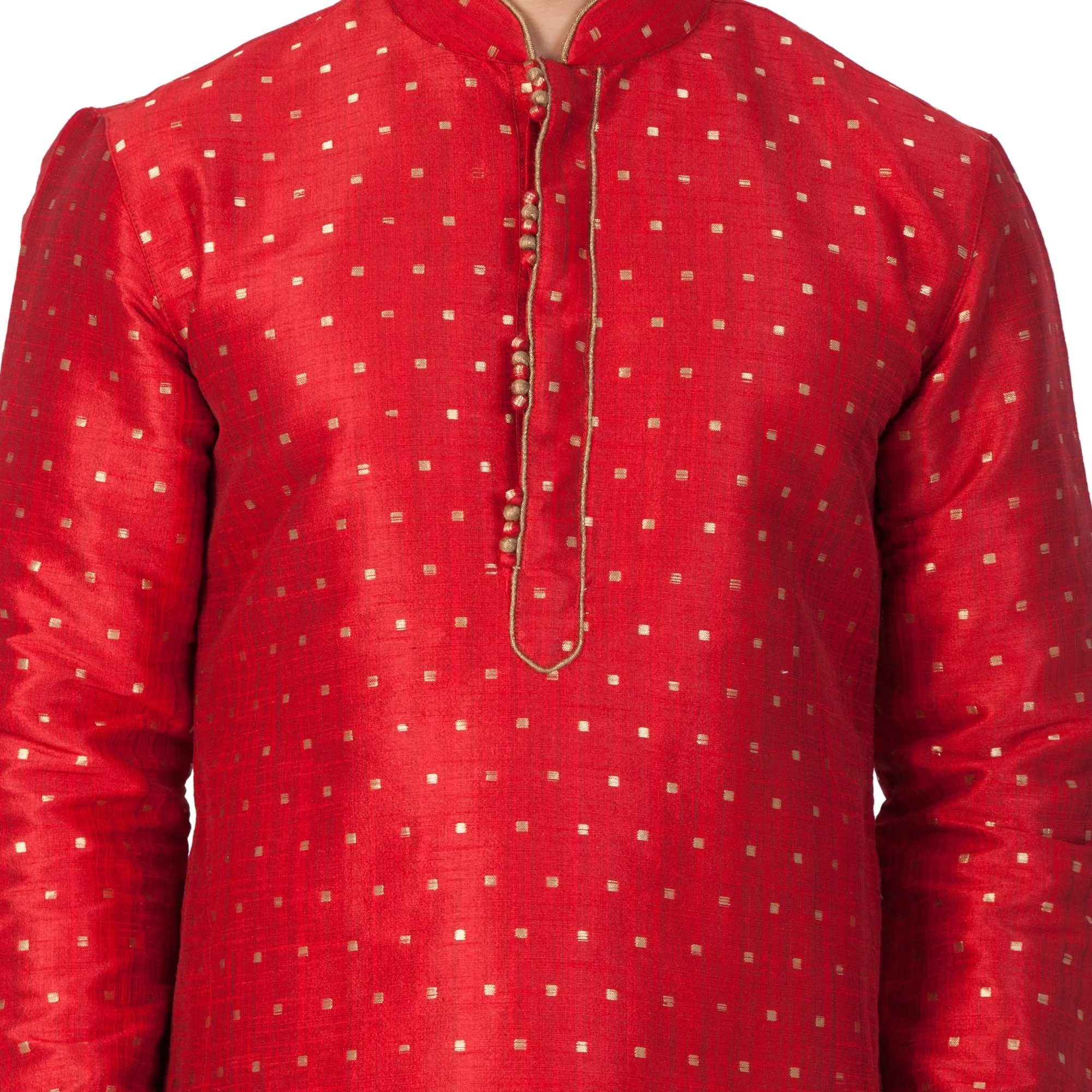 Jashvi Men's Maroon Zari Weaved Kurta Pyjama Set