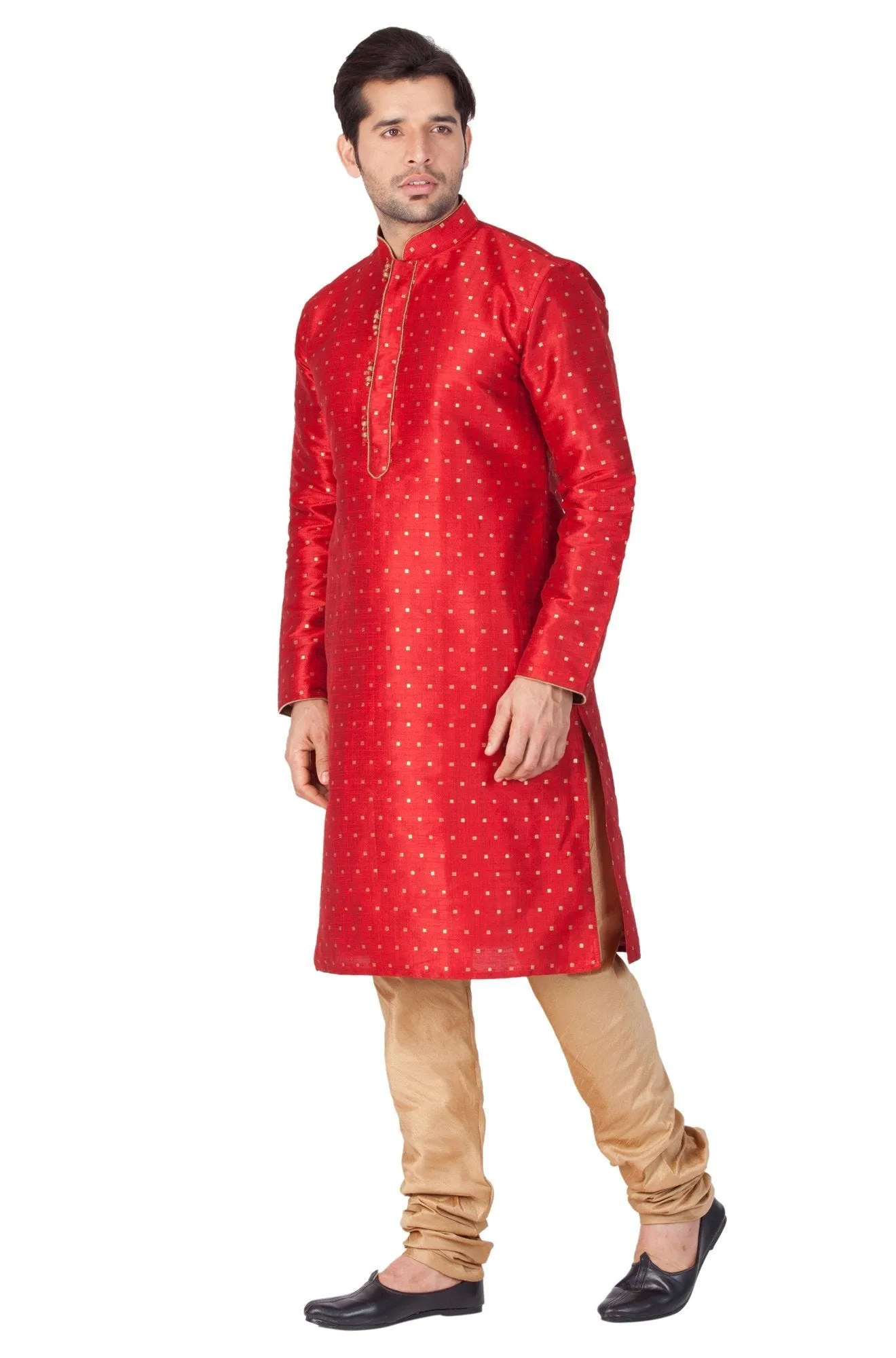 Jashvi Men's Maroon Zari Weaved Kurta Pyjama Set