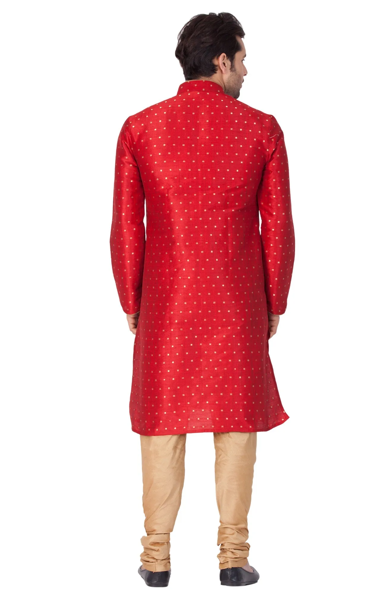 Jashvi Men's Maroon Zari Weaved Kurta Pyjama Set