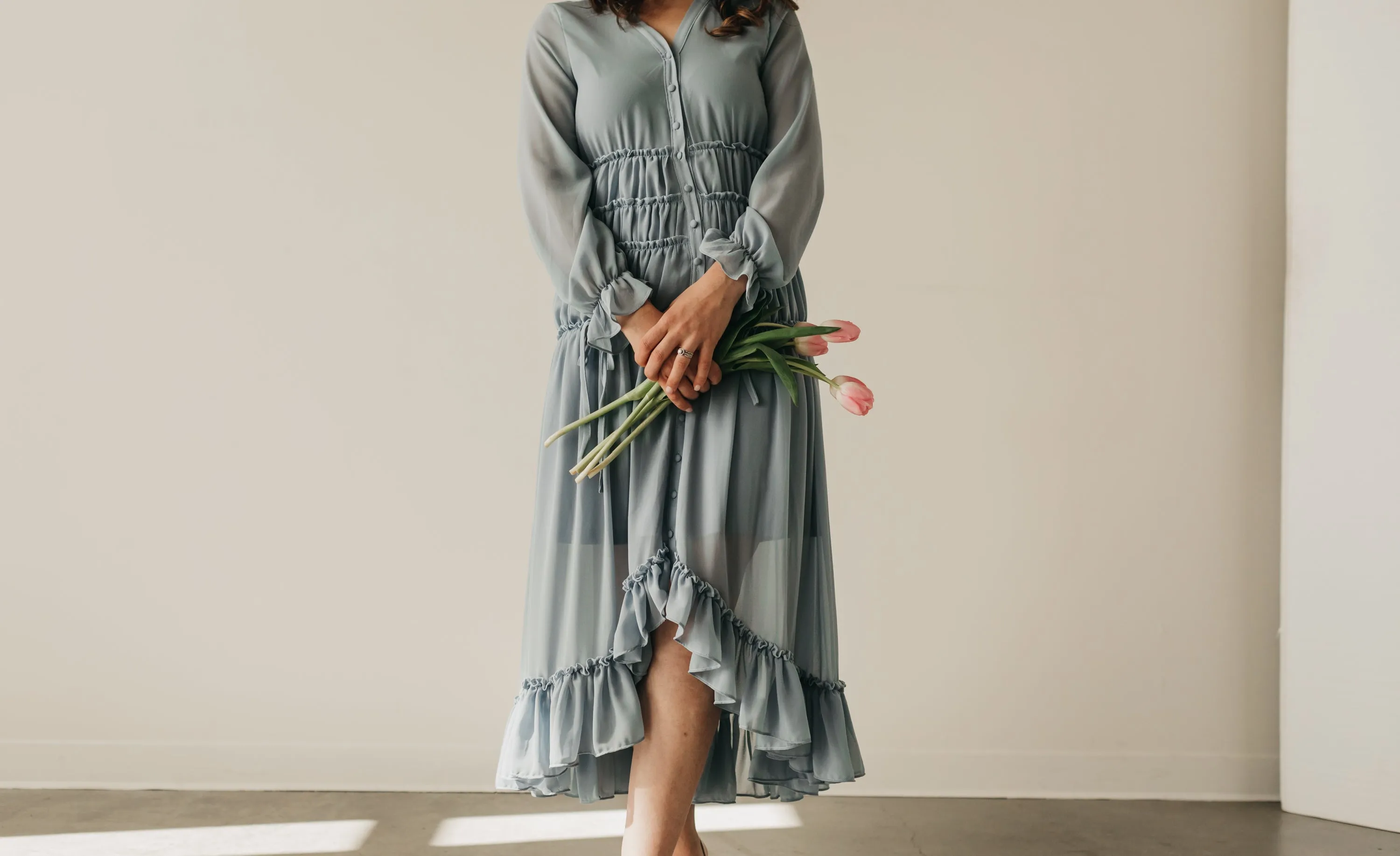 Joselyn Ruched Dress in Light Blue