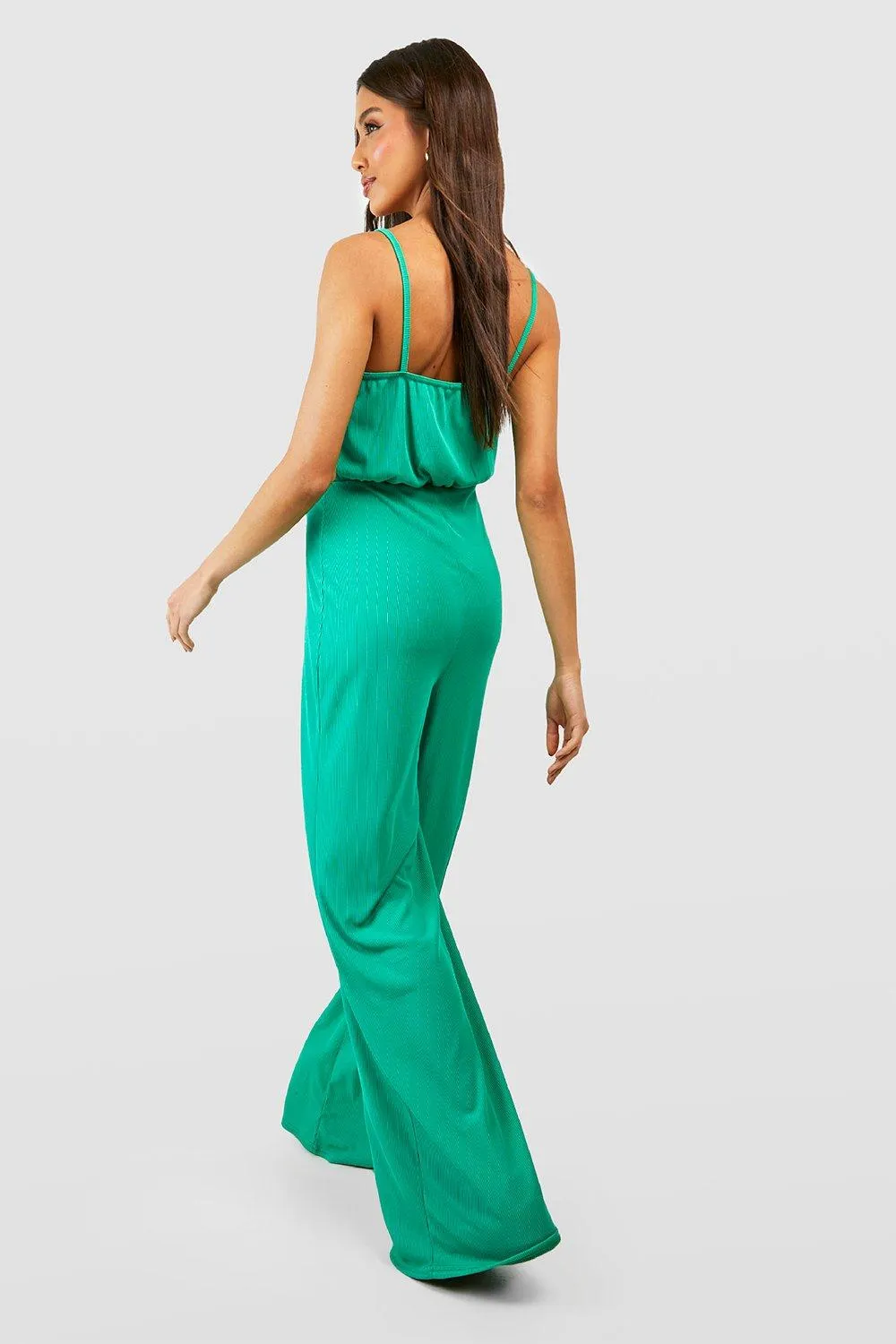 Jumpsuit with wide ribbed legs Boohoo, green