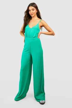 Jumpsuit with wide ribbed legs Boohoo, green