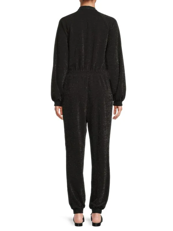Karl Lagerfeld Paris Shiny Halter Jumpsuit, Black