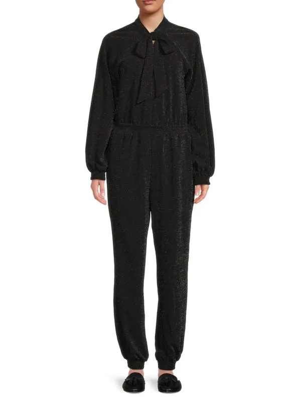Karl Lagerfeld Paris Shiny Halter Jumpsuit, Black