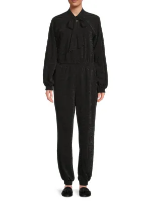 Karl Lagerfeld Paris Shiny Halter Jumpsuit, Black
