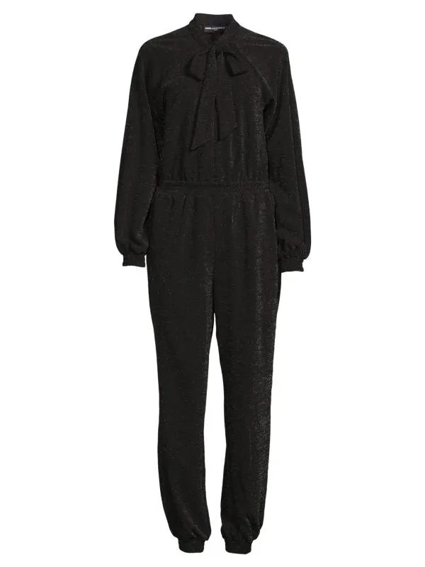 Karl Lagerfeld Paris Shiny Halter Jumpsuit, Black