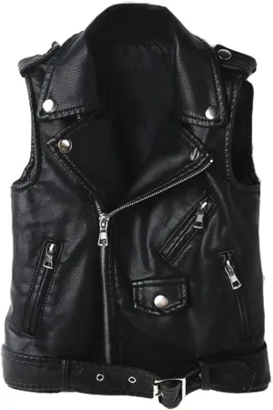 Kids Faux leather Motorcycle Dress Casual Joker Vest Jacket Coat For Boys Girls