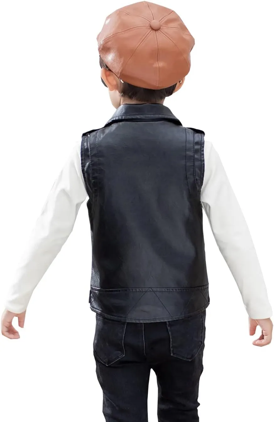 Kids Faux leather Motorcycle Dress Casual Joker Vest Jacket Coat For Boys Girls
