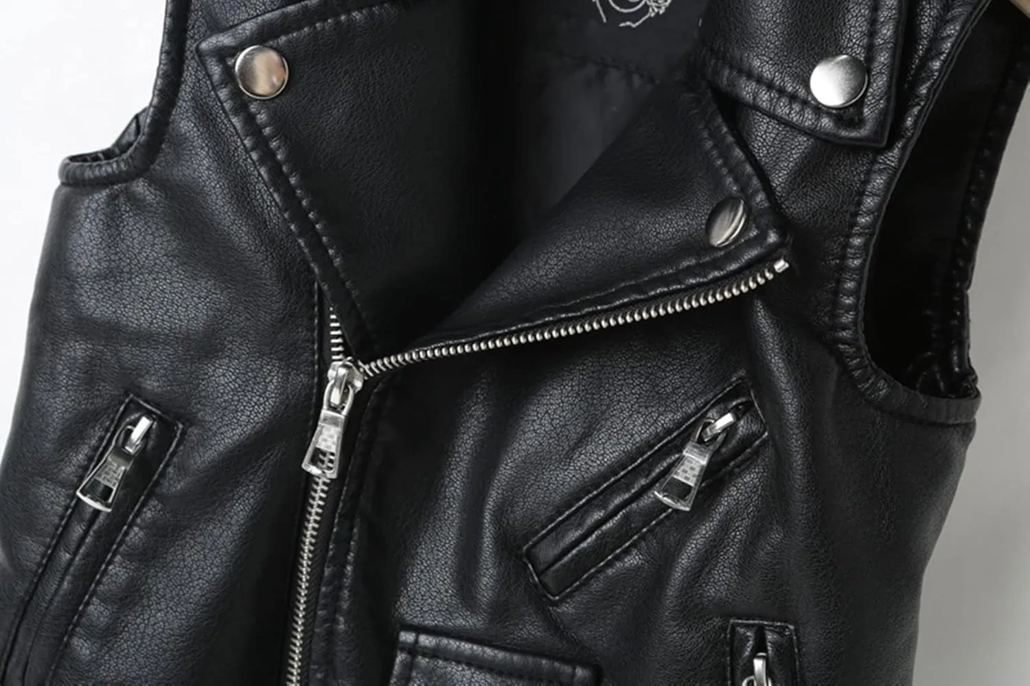 Kids Faux leather Motorcycle Dress Casual Joker Vest Jacket Coat For Boys Girls