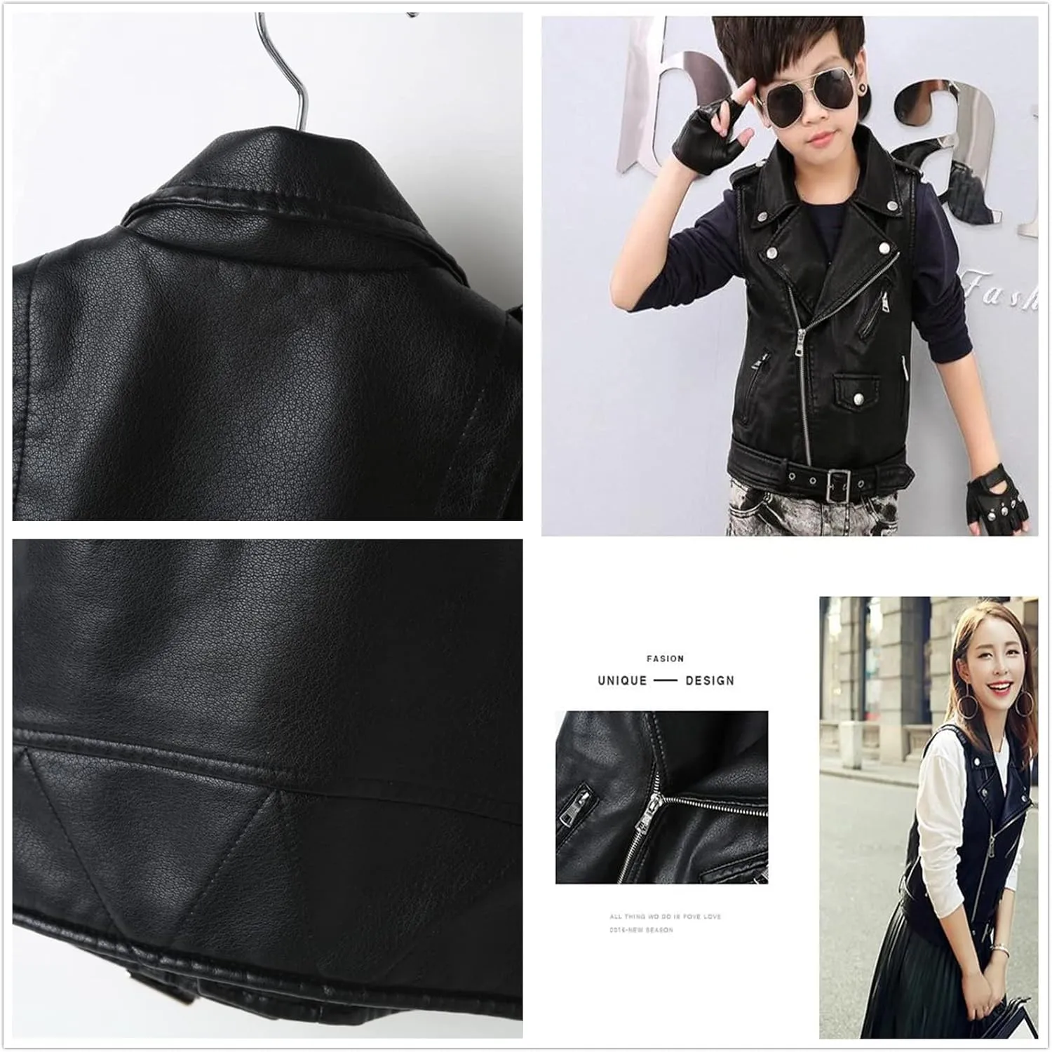 Kids Faux leather Motorcycle Dress Casual Joker Vest Jacket Coat For Boys Girls