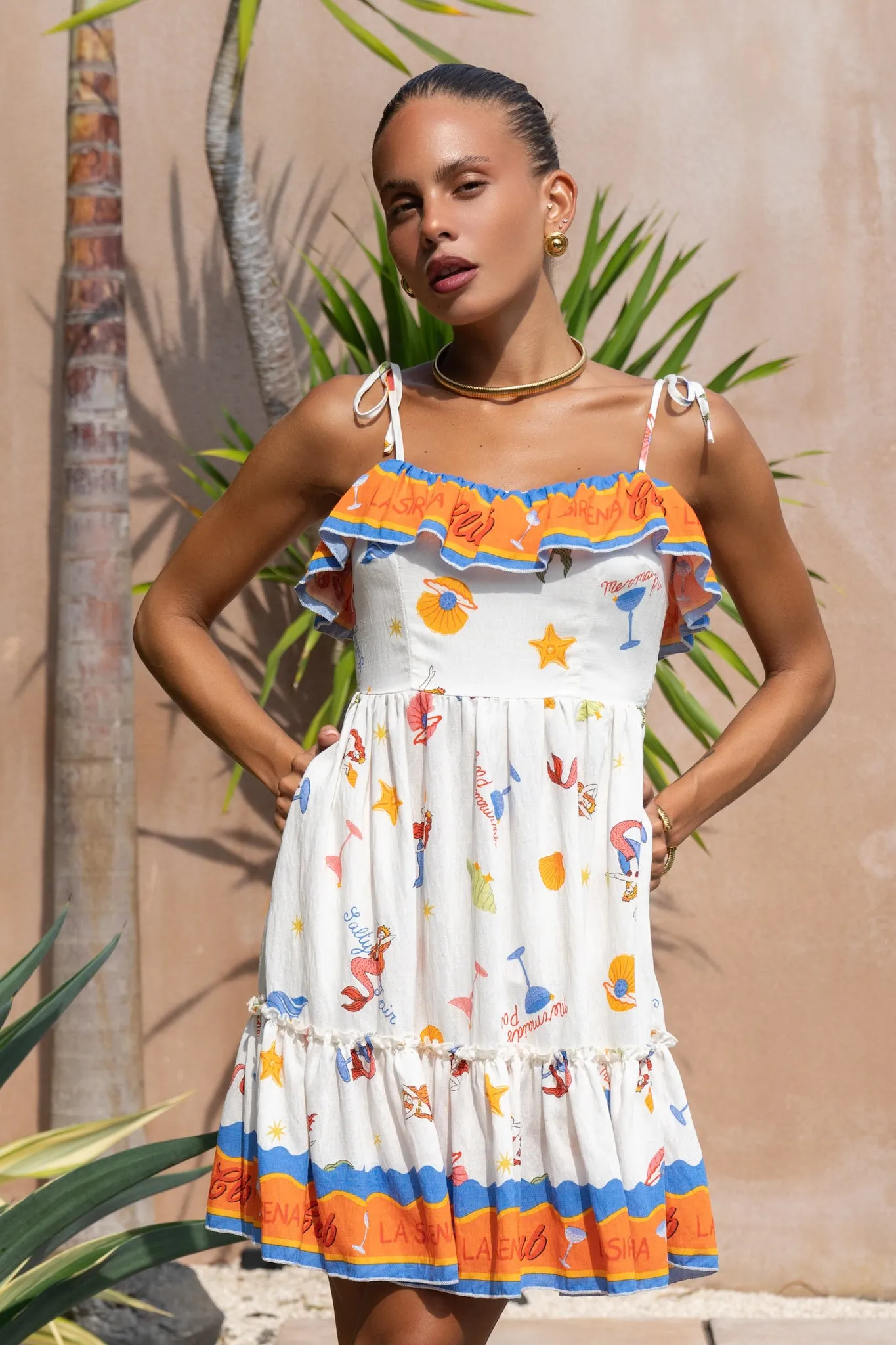 La Sirena Multicolour Abstract Ruffle Mini Dress