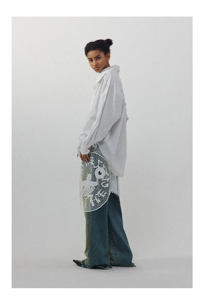 Lace Skirt Joint Straight Jeans