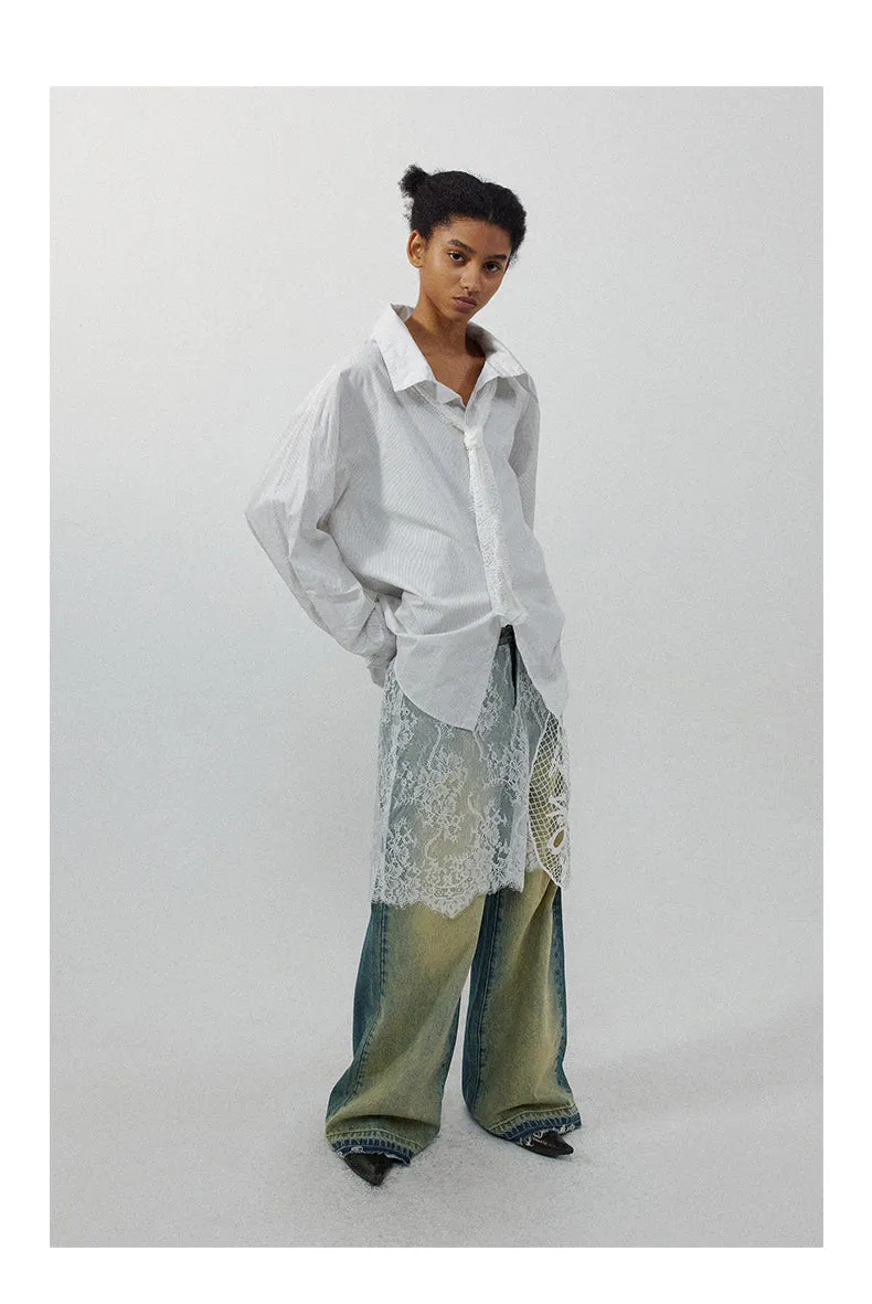 Lace Skirt Joint Straight Jeans