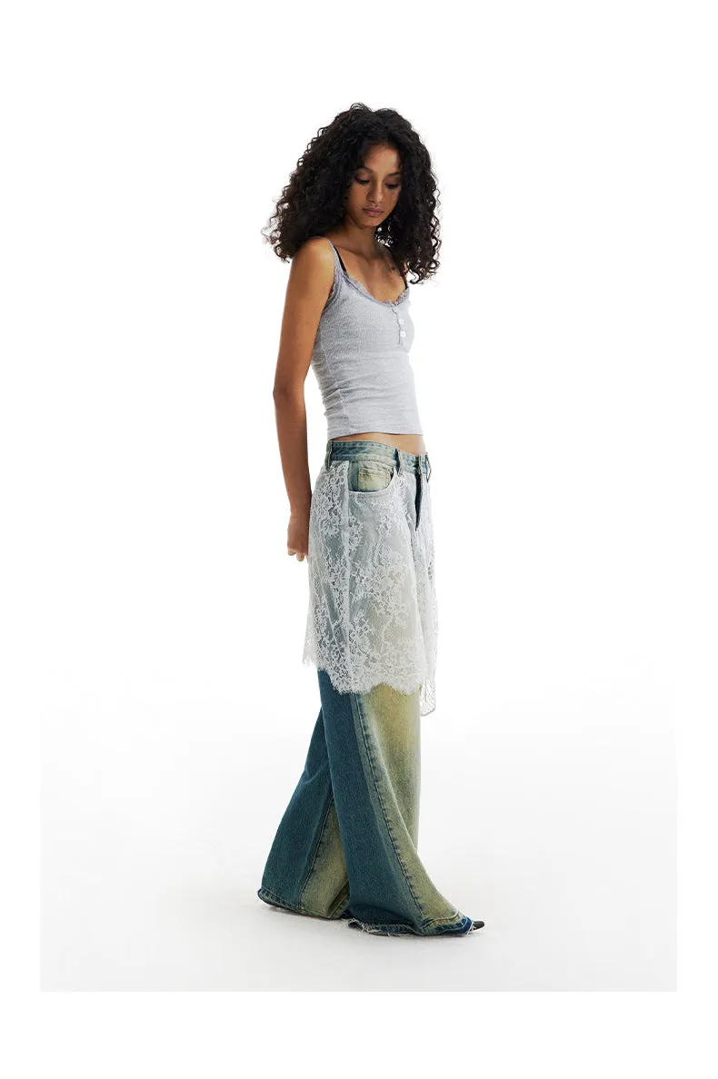 Lace Skirt Joint Straight Jeans