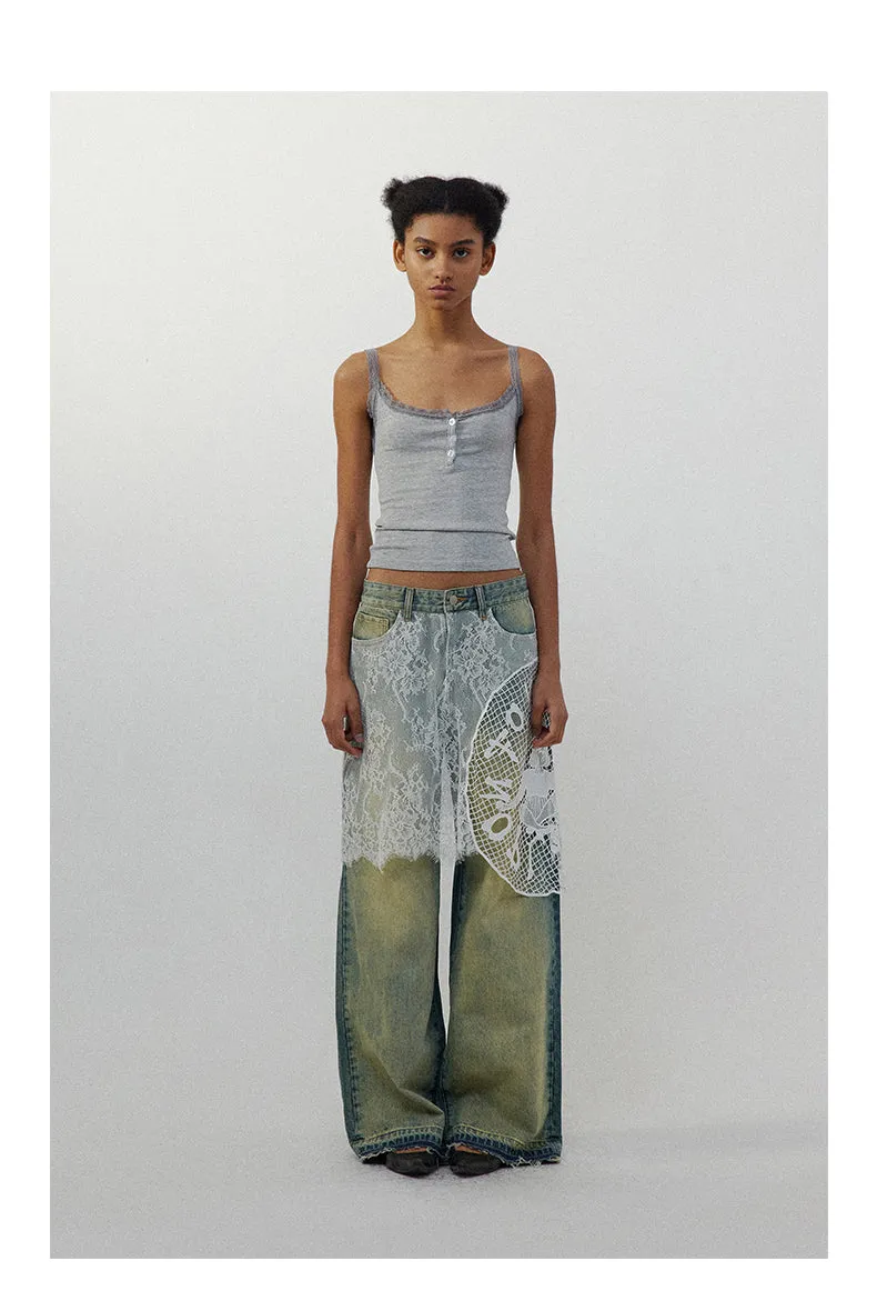 Lace Skirt Joint Straight Jeans