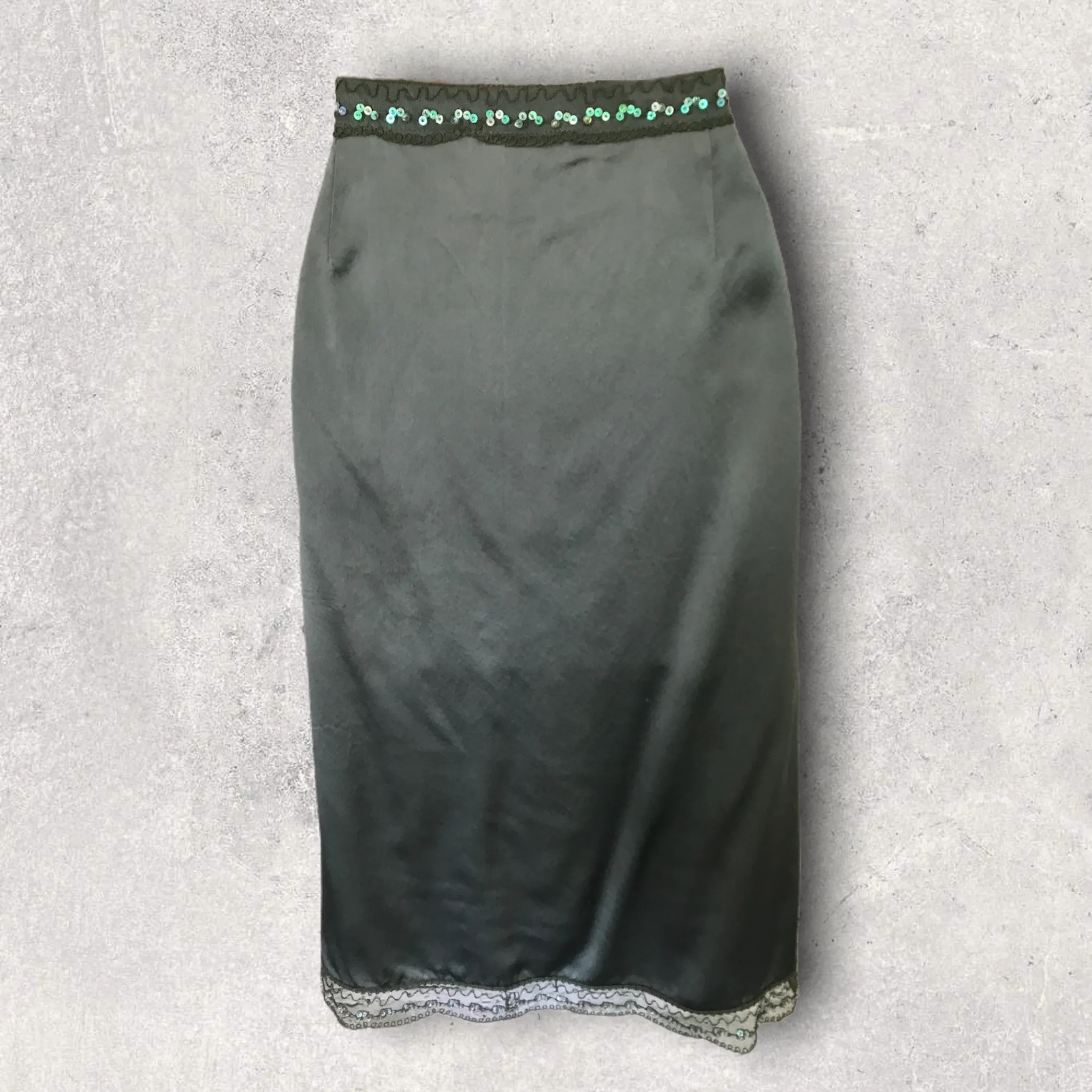 L.K. Bennett Green Silk Beaded & Sequin Skirt UK 10 US 6 EU 38