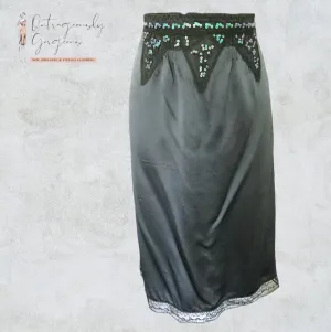 L.K. Bennett Green Silk Beaded & Sequin Skirt UK 10 US 6 EU 38