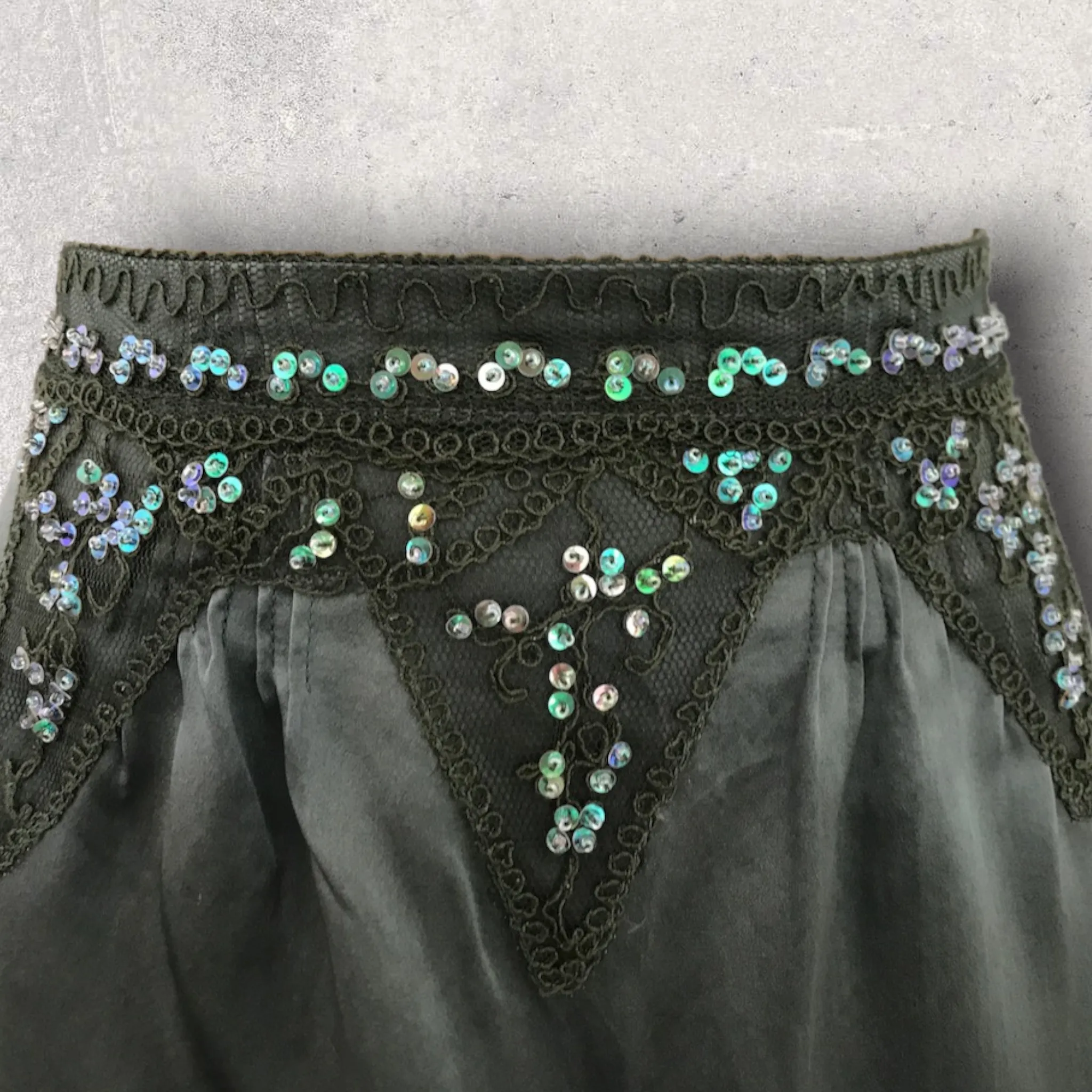 L.K. Bennett Green Silk Beaded & Sequin Skirt UK 10 US 6 EU 38