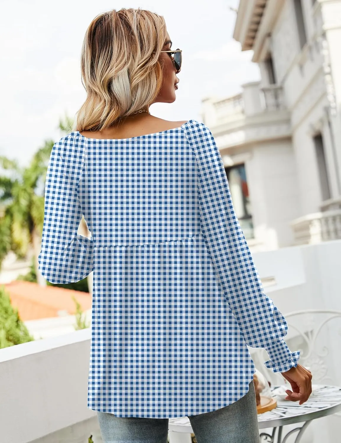 LOMON Womens Casual Fall Puff Long Sleeve Tunic Tops V Neck Flowy Babydoll Peplum Top Blouse T-Shirt 2024 Fashion S-3XL