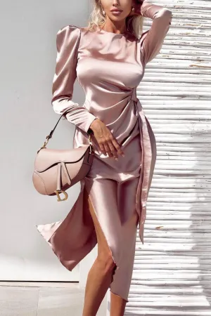 Long Sleeve Asymmetric Side Slit Party Dress