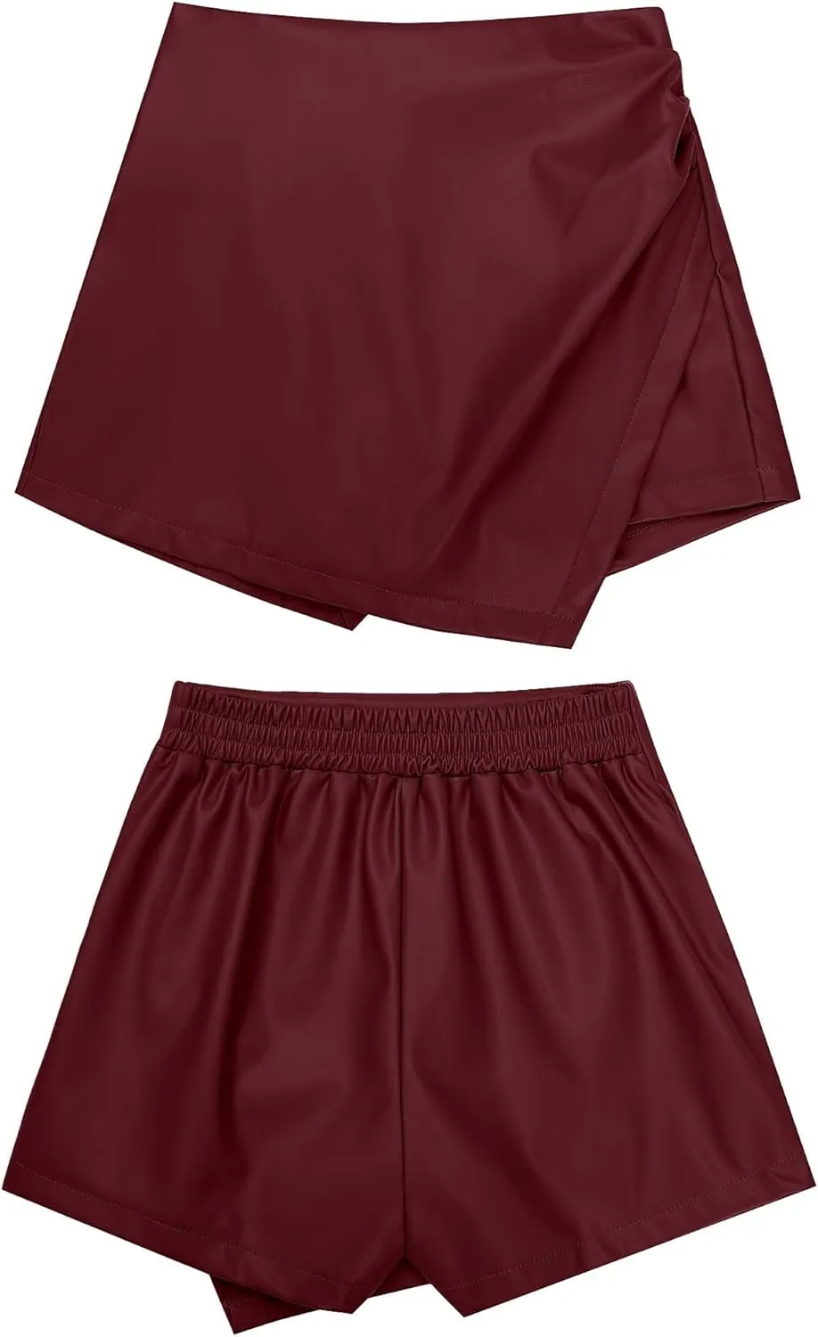 luvamia Shorts for Women Faux Leather Skorts High Waisted PU Leather Shorts Elastic Waist Ruched Wrap Skorts Skirts