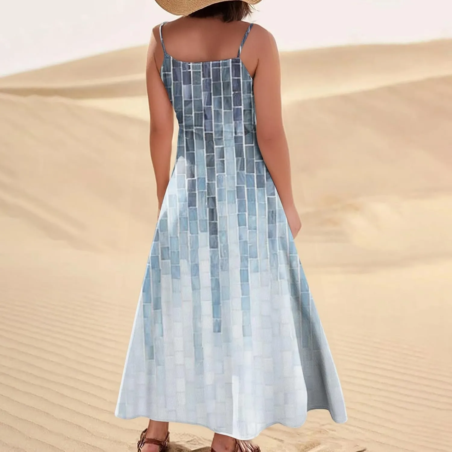 Maxi Dresses for Women Summer Sleeveless Beach Vacation Dress Casual O Neck Tank Dress Loose Sundress with Pockets