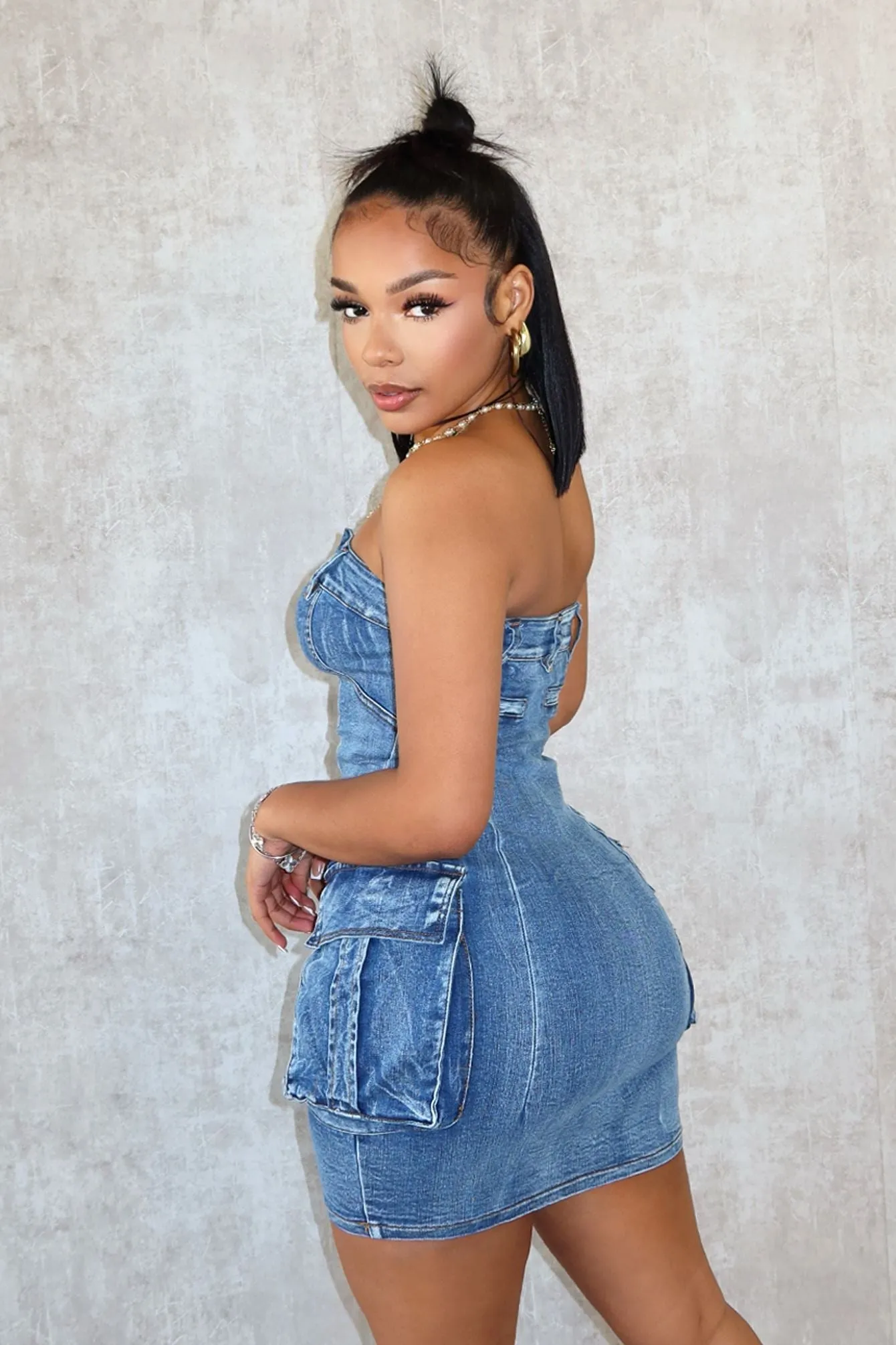 Melonie Tube Denim Mini Dress