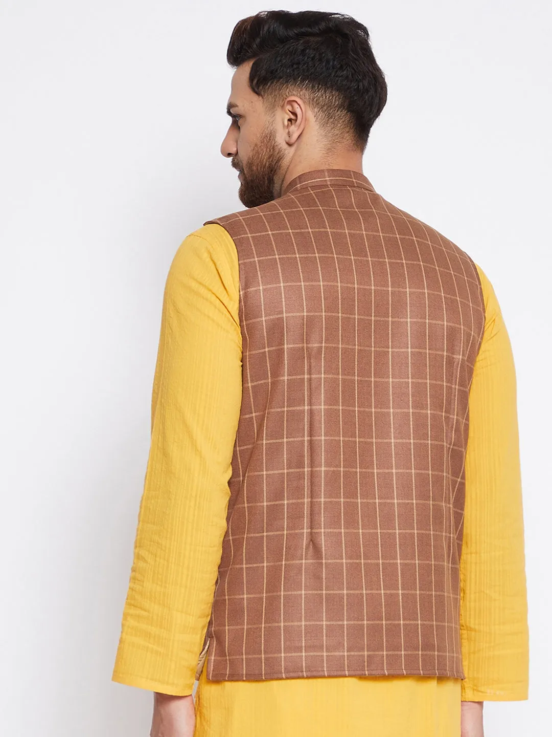 Men's Checked Woven Design Jacket - Even Apparels